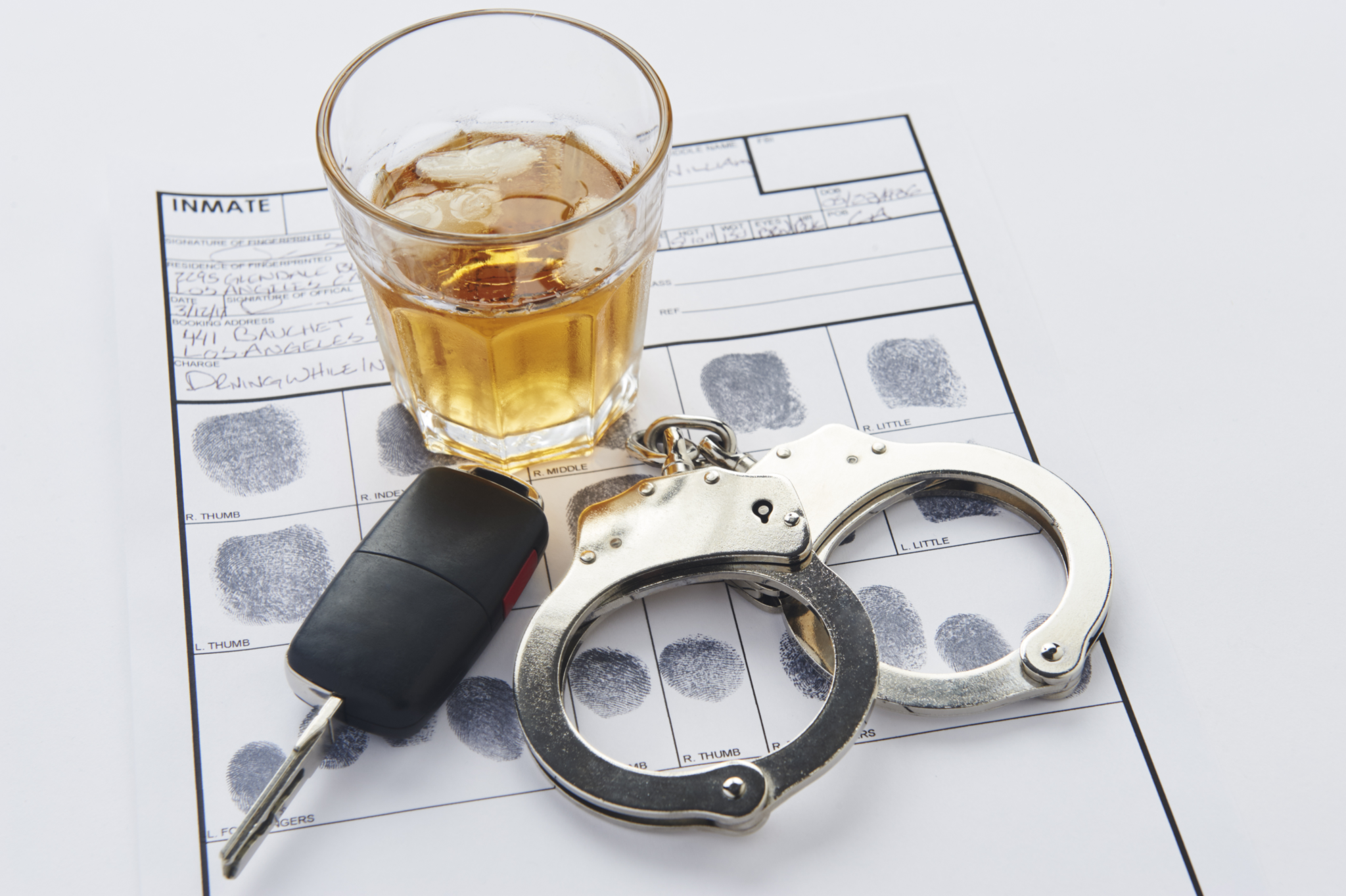 Handcuffs, drink and car keys